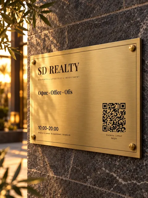 Латунная табличка офиса SD Realty